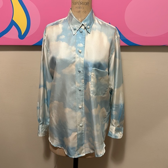 Moschino Chea Chic Blue White Clouds Silk Blouse - Picture 2 of 13